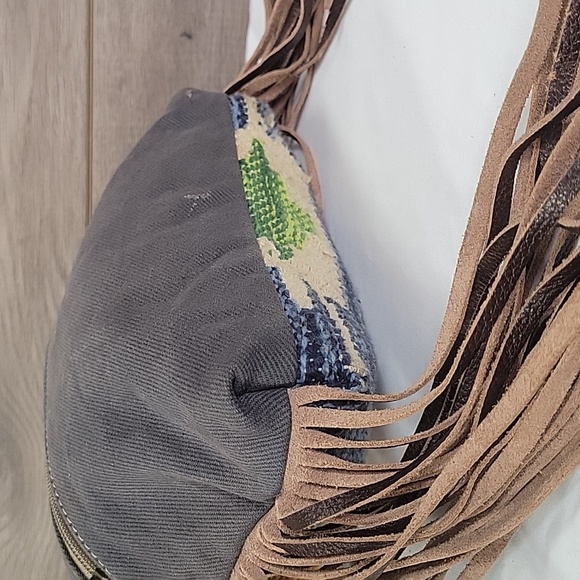 Myra B. Canvas Fringe Leather Crossbody Shoulder Bag - Picture 7 of 12